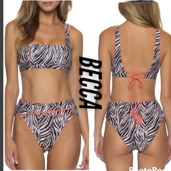 BECCA Other - Becca Animal Kingdom Bikini Large Top Medium Bottom Peach White Black Cheeky